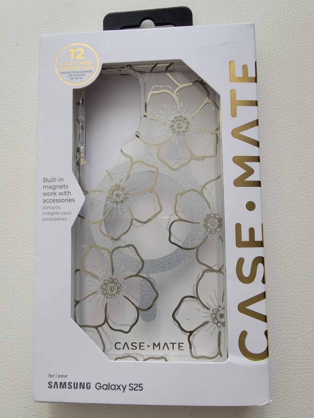 case-mate Clear Floral Gems Phone Case w/Gold Outlines & Silver Glitter for S25